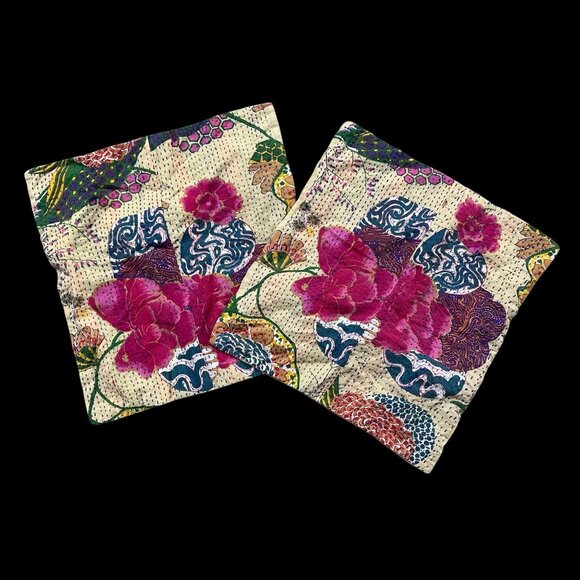 Other - Decorative Throw Pillow Covers Cases Kantha Bright Floral Zipper Boho Eclectic